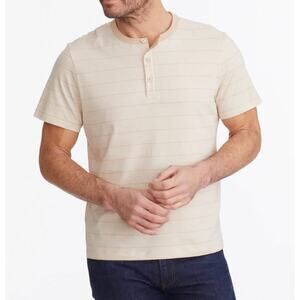 UnTuckit Multistripe Short-Sleeve Henley In Cream/Beige Striped Size Large